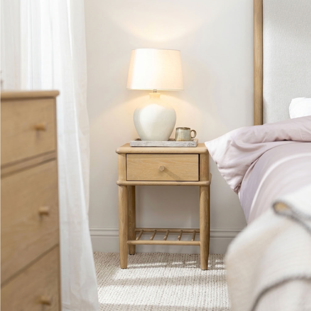 Willow washed oak 1 drawer bedside