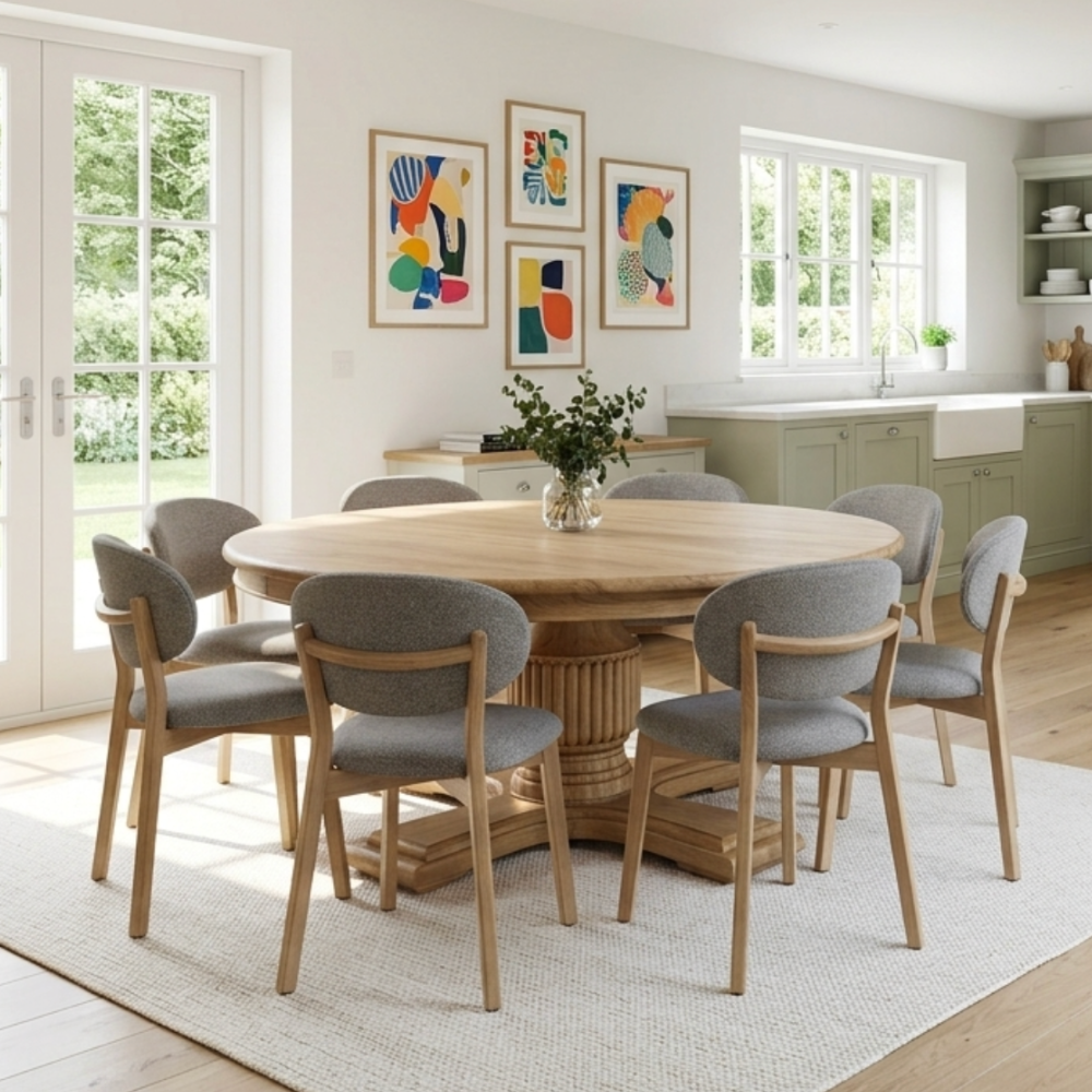 The new 180cm Sofia Round Dining Tables ! Best seller new light oak cololur