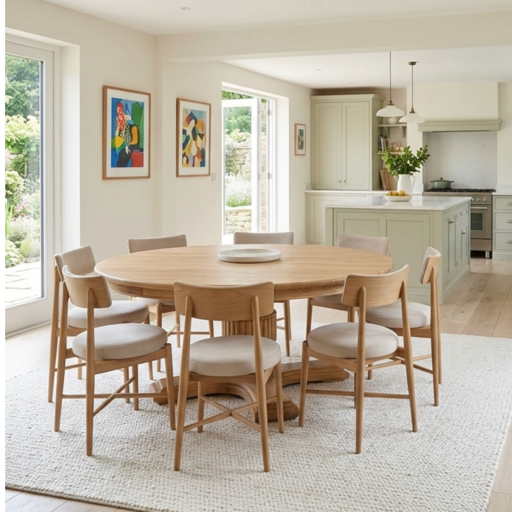 The new 180cm Sofia Round Dining Tables ! Best seller new light oak cololur