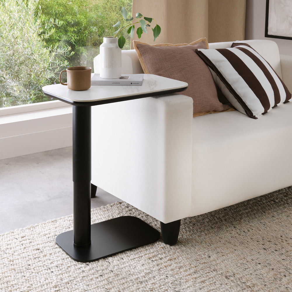 Riley While Sintered Stone Gas Lift Adjustable Sofa Table