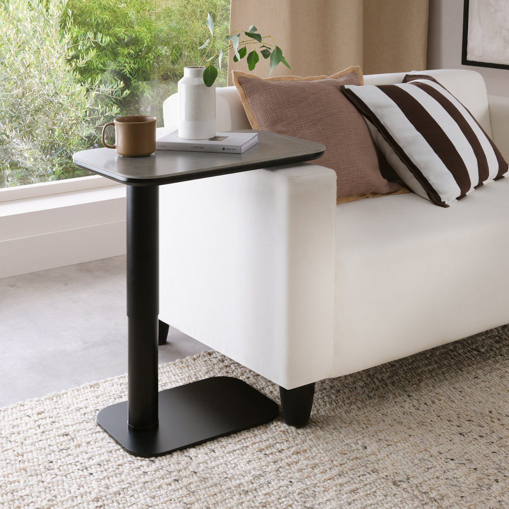 Riley While Sintered Stone Gas Lift Adjustable Sofa Table