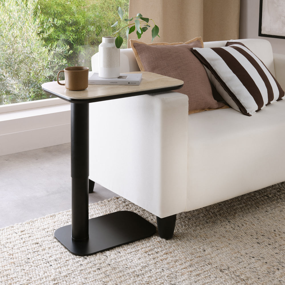 Riley While Sintered Stone Gas Lift Adjustable Sofa Table