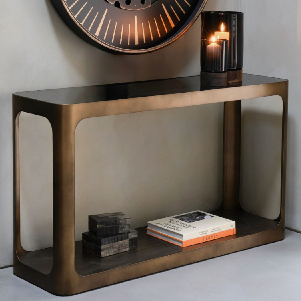 Libra Interiors Thorpe Square Metal and Glass Console Table