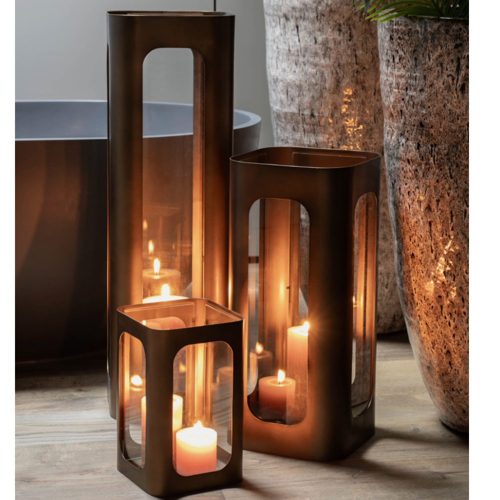 Libra Interiors Thorpe Metal and Glass Hurricane Lantern - 3 sizes