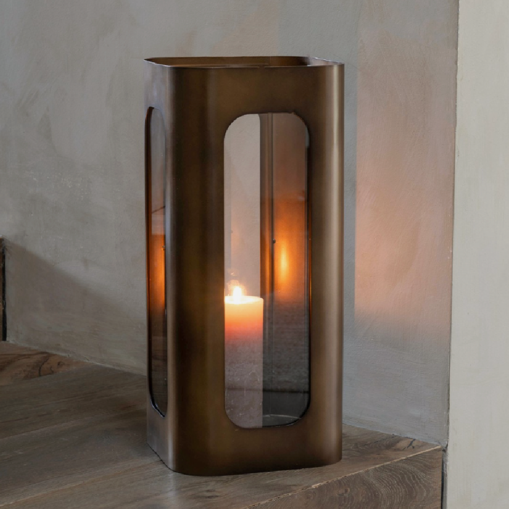 Libra Interiors Thorpe Metal and Glass Hurricane Lantern - 3 sizes