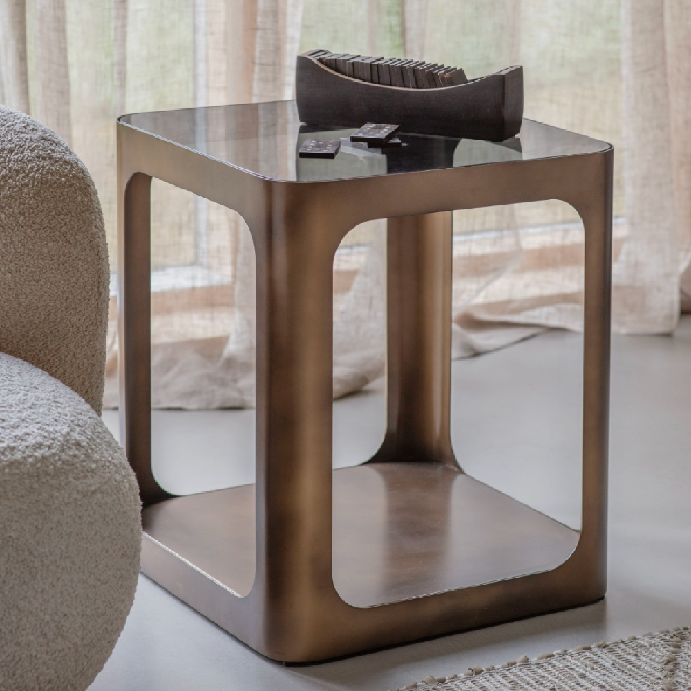Libra Interiors Thorpe Square Metal and Glass Side Table