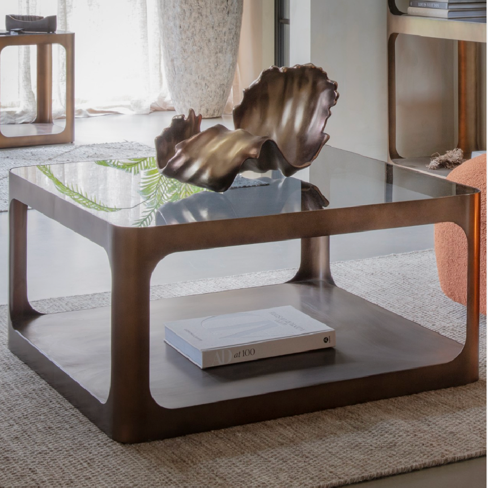 Libra Interiors Thorpe Square Metal and Glass Coffee Table large