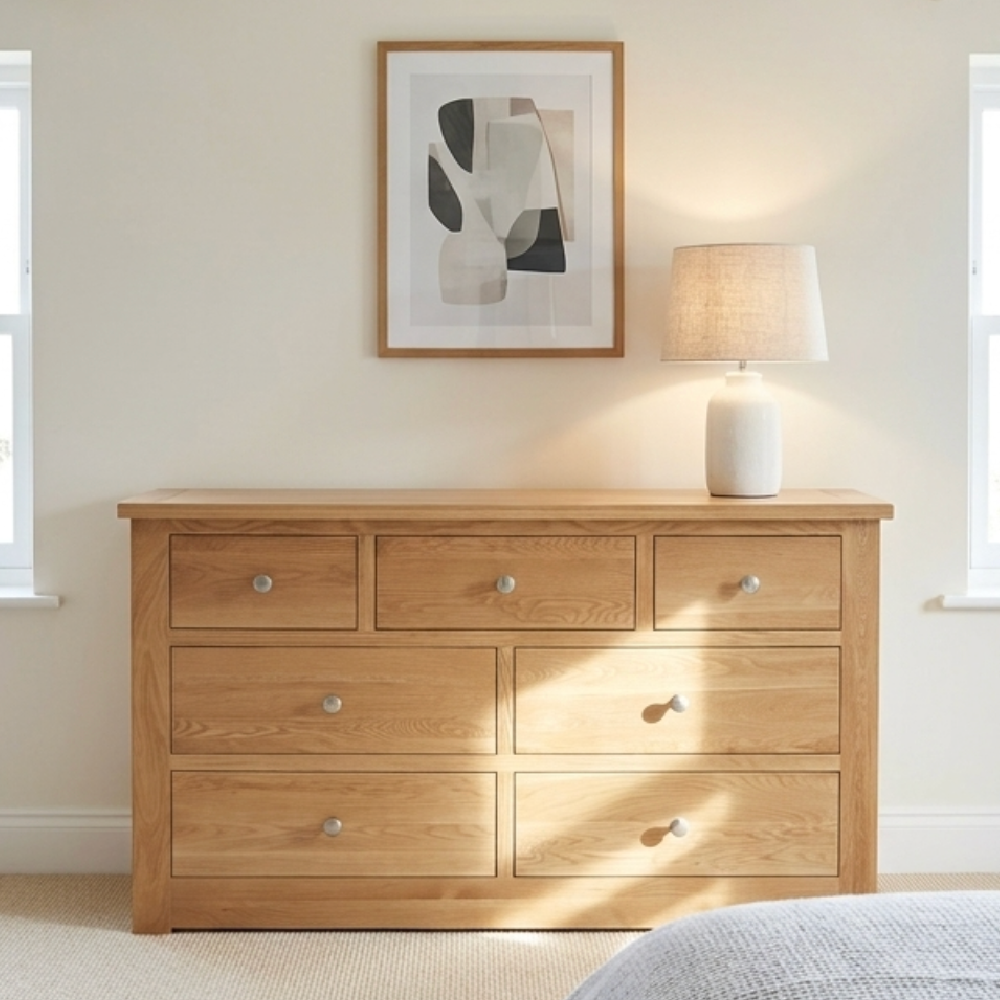 Torino Solid Oak 7 Drawer Wide Chest