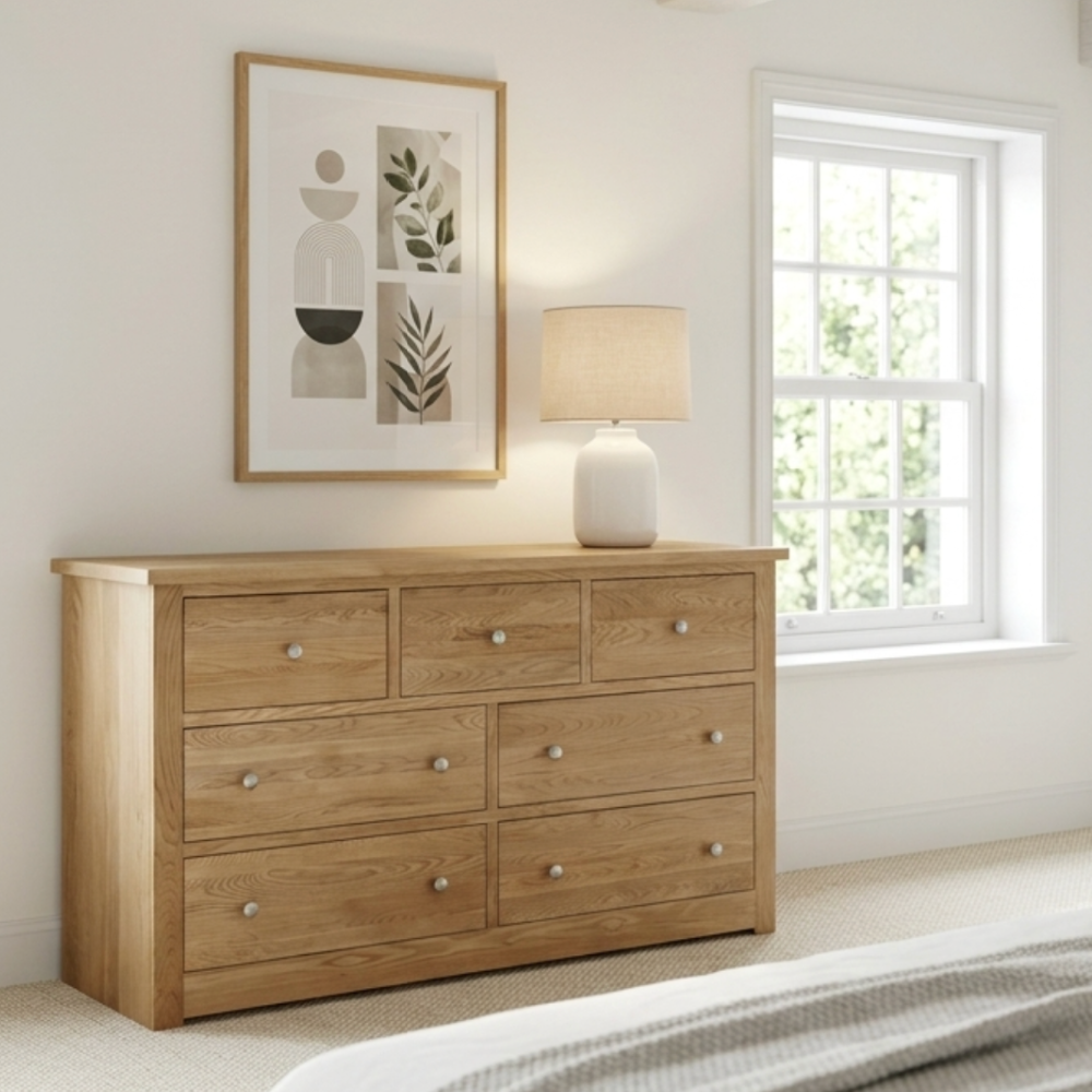 Torino Solid Oak 7 Drawer Extra  Wide Chest