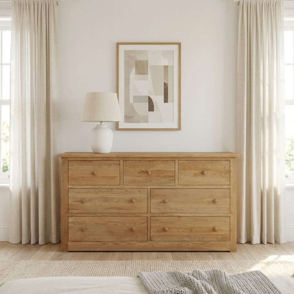 Torino Solid Oak 7 Drawer Extra  Wide Chest