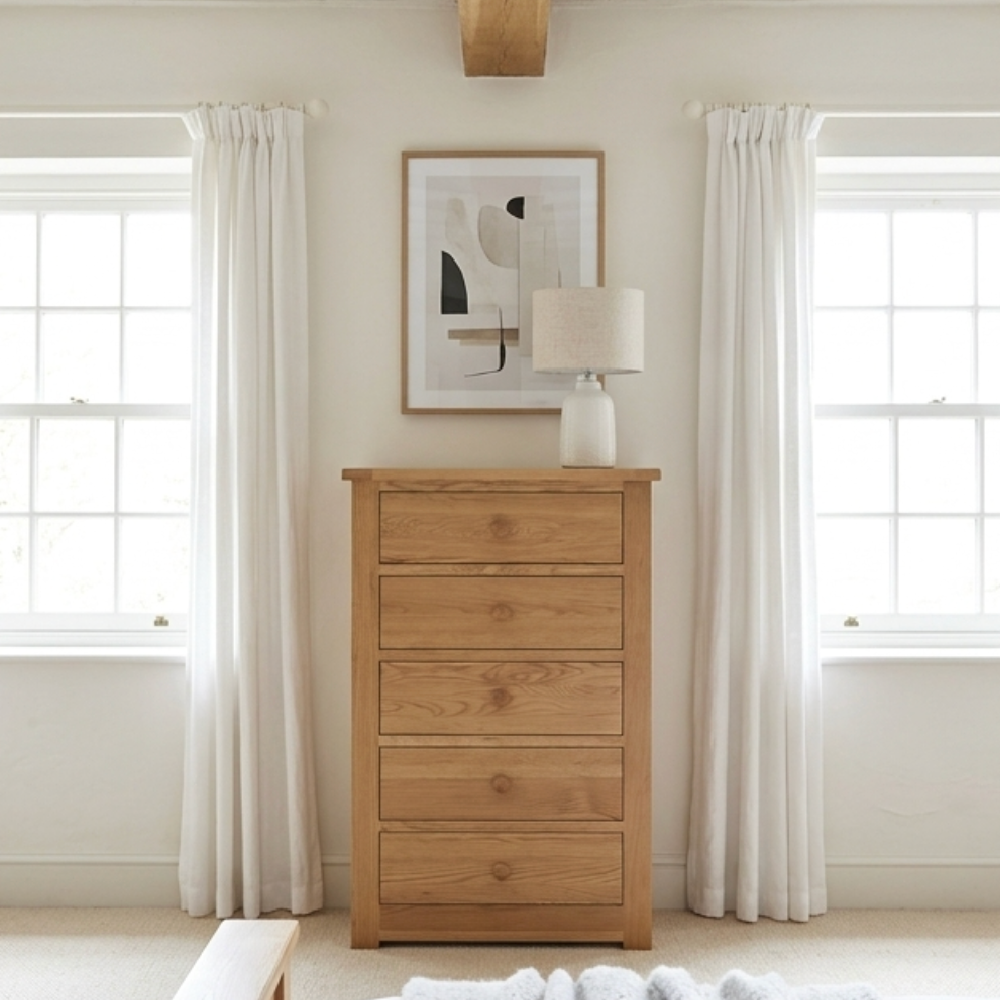 Torino Solid Oak 5 Drawer Wellington Chest