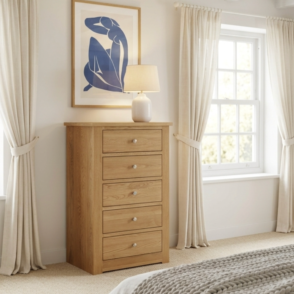 Torino Solid Oak 5 Drawer Wellington Chest