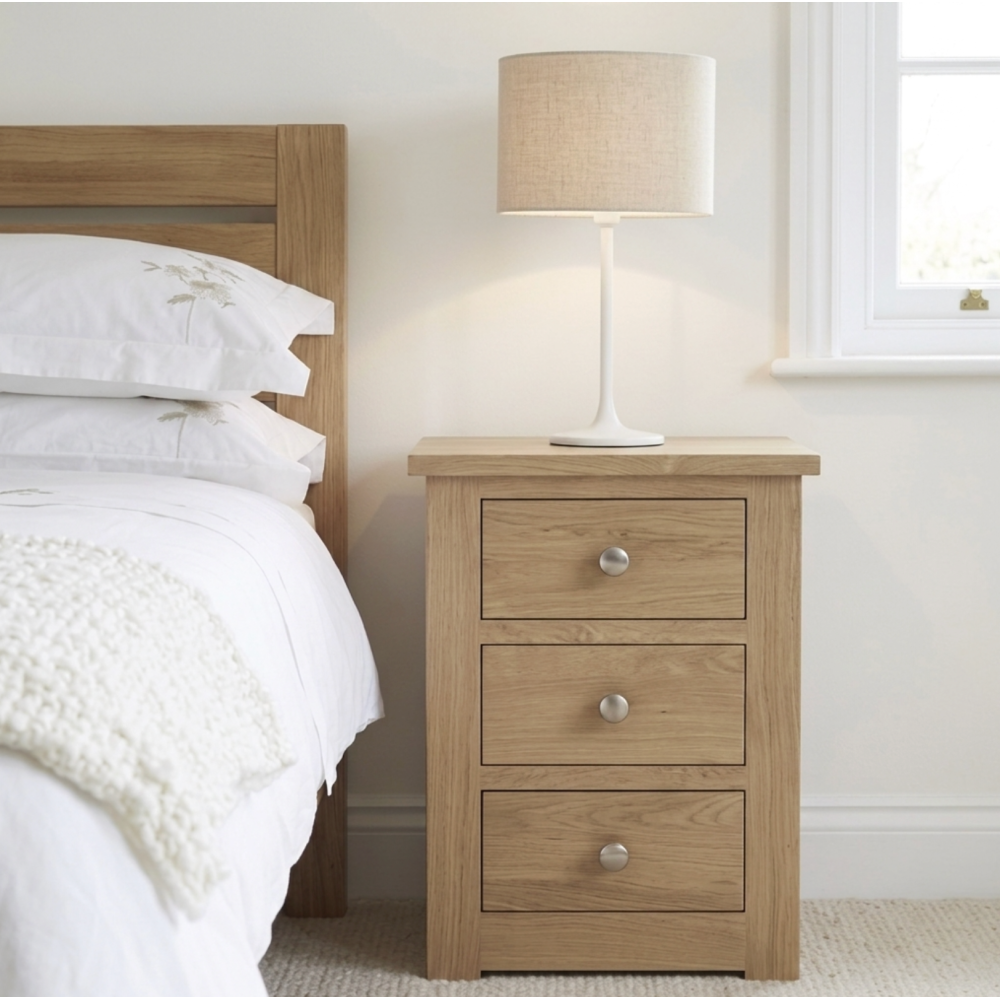 Torino Solid Oak 3 Drawer bedside