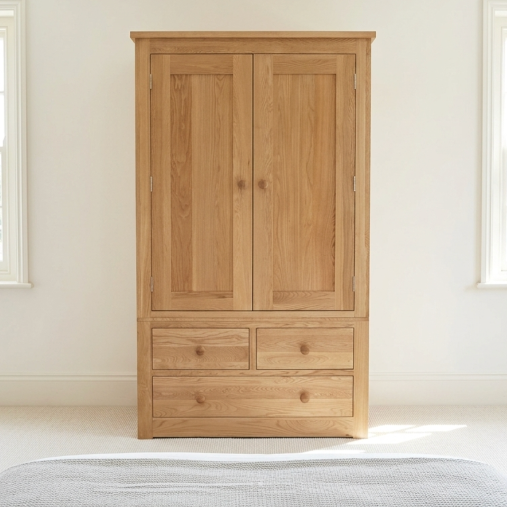 Torino Solid Oak Wardrobe with Drawers