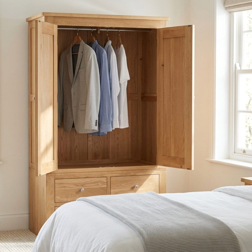 Torino Solid Oak Wardrobe with Drawers