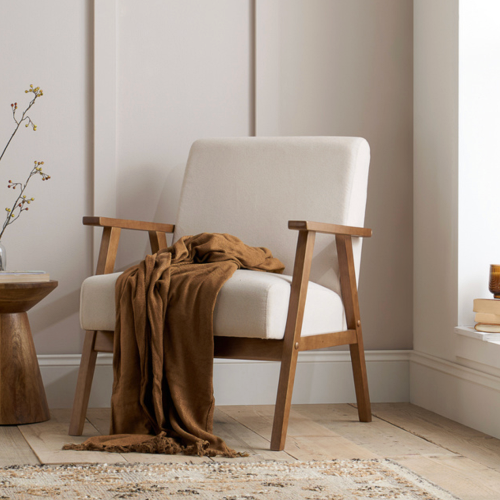ELLWOOD FABRIC ARMCHAIR - CREAM & OAK