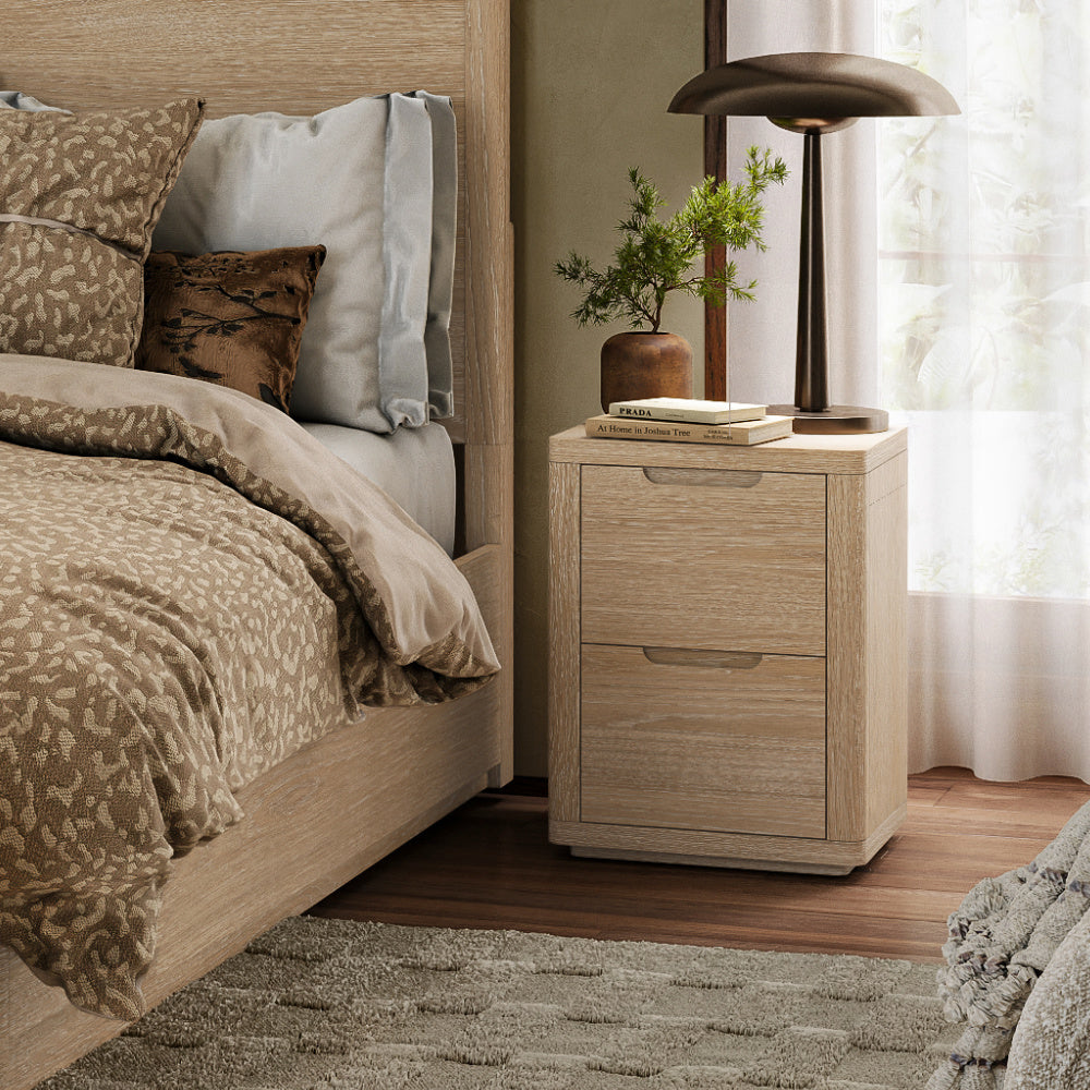 Portobello washed oak 2 drawer bedside