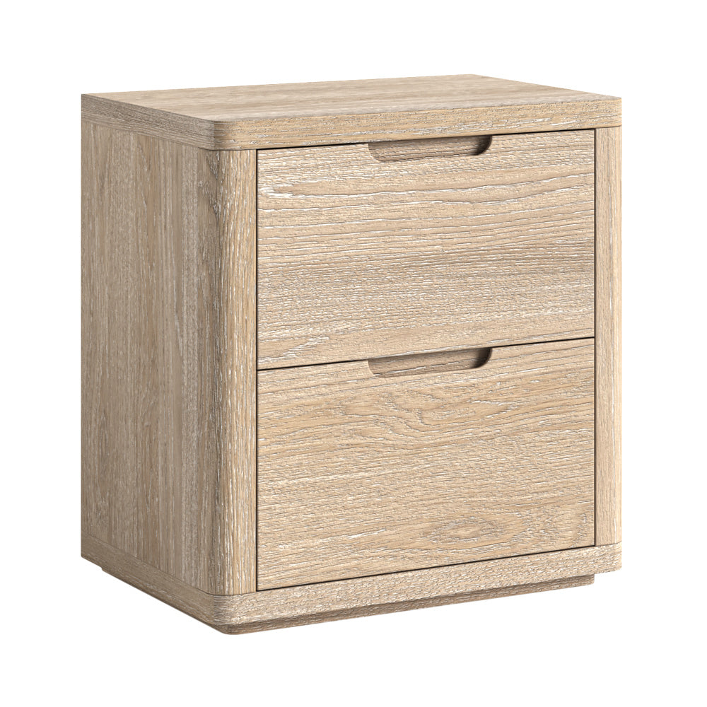 Portobello washed oak large 2 drawer bedside