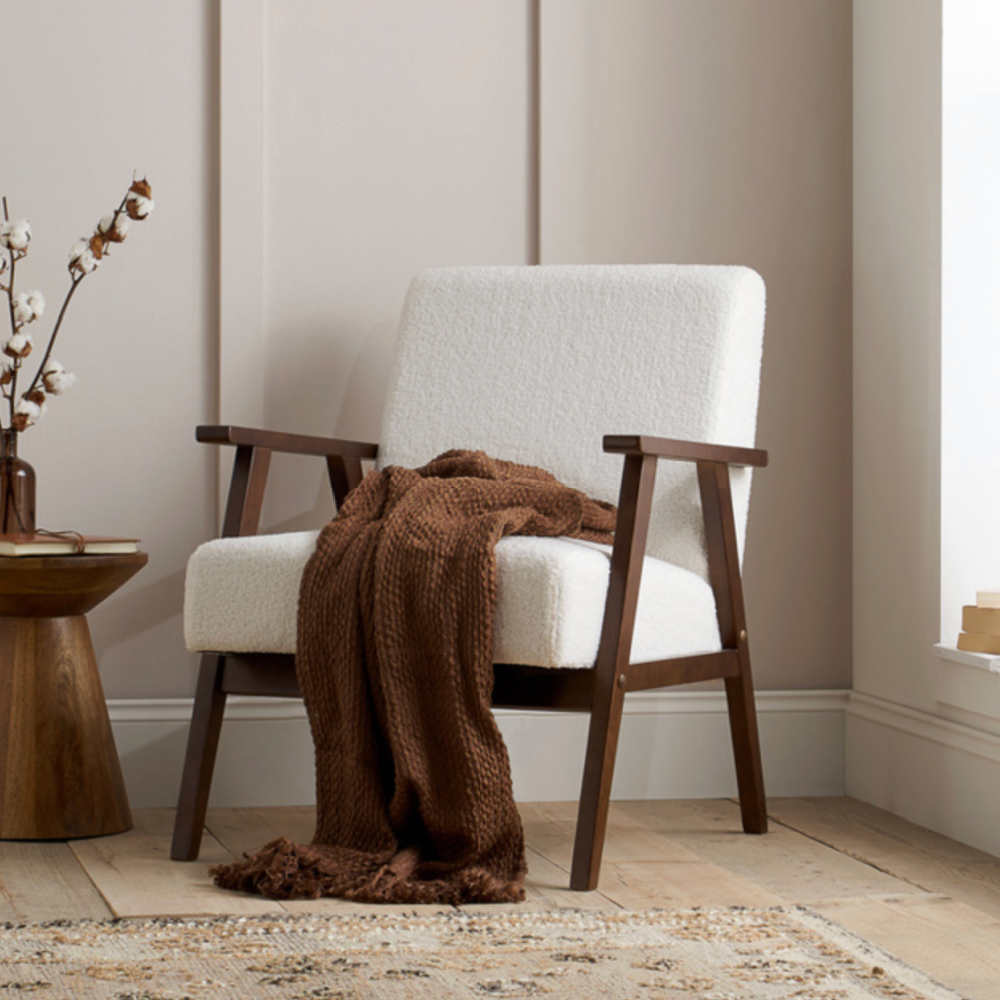 ELLWOOD BOUCLE ARMCHAIR - WHITE & DARK BROWN