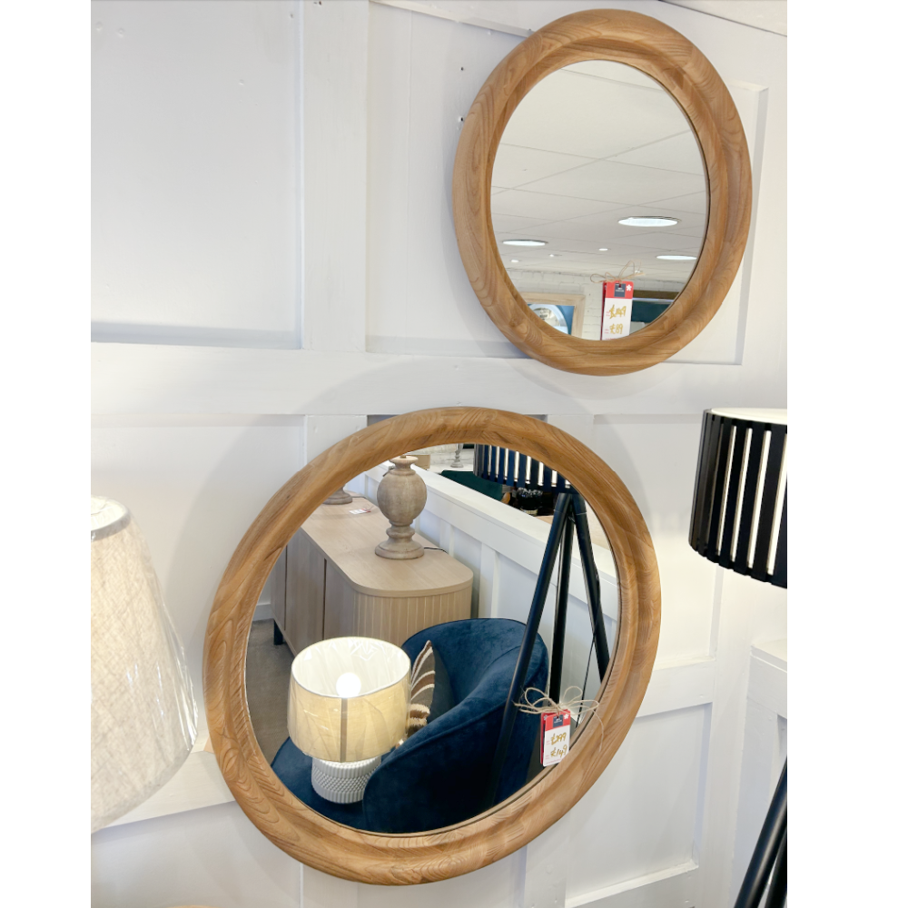 Set of 2 Round Profile Edge Mirrors – Light Oak