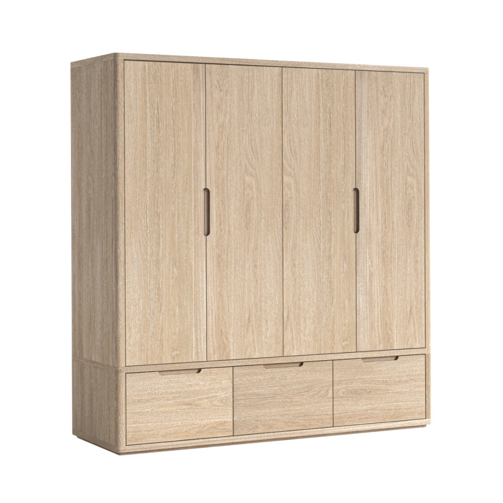 Portobello Washed Oak Triple Wardrobe with 2 Drawers