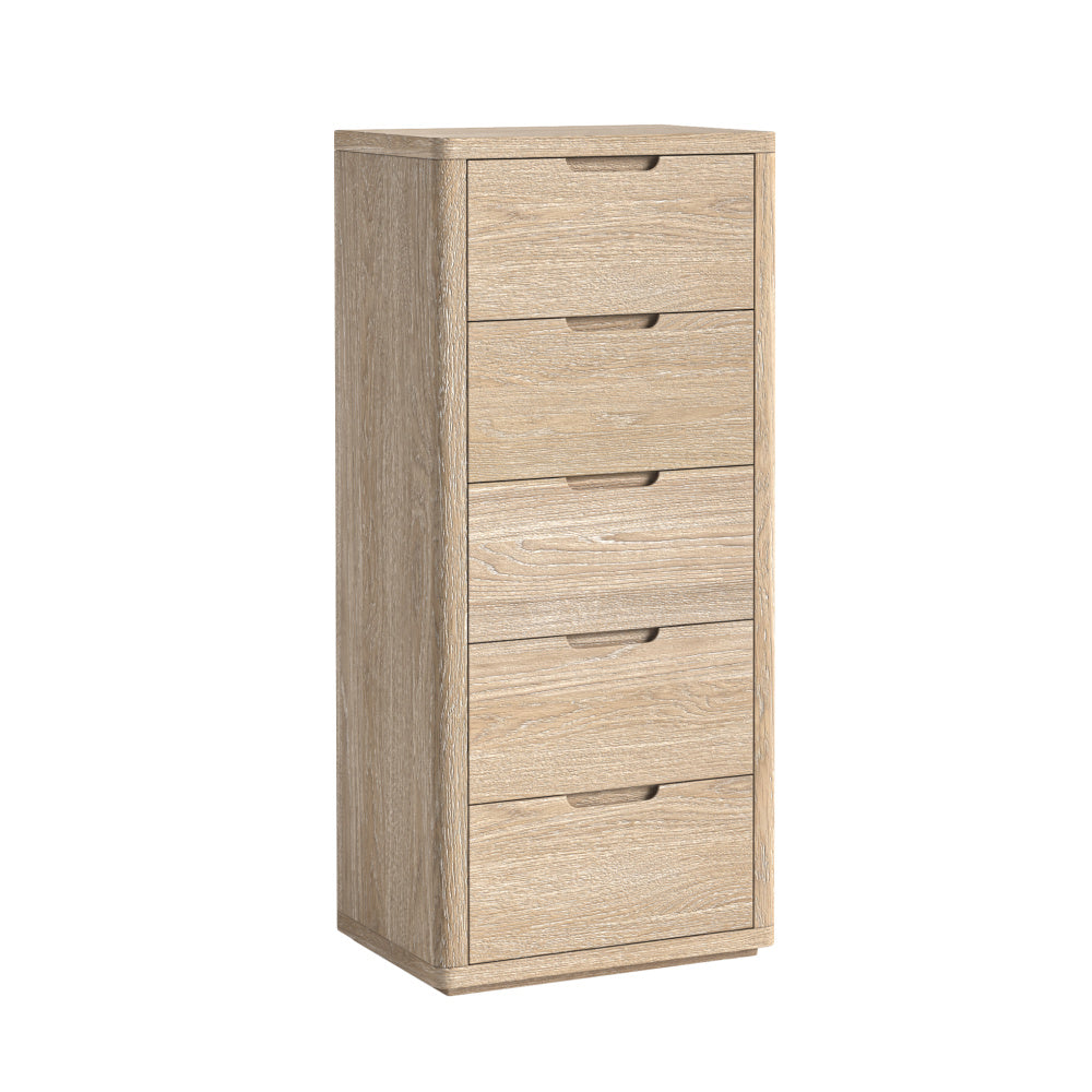 Portobello Washed Oak 5 Drawer Tallboy Chest