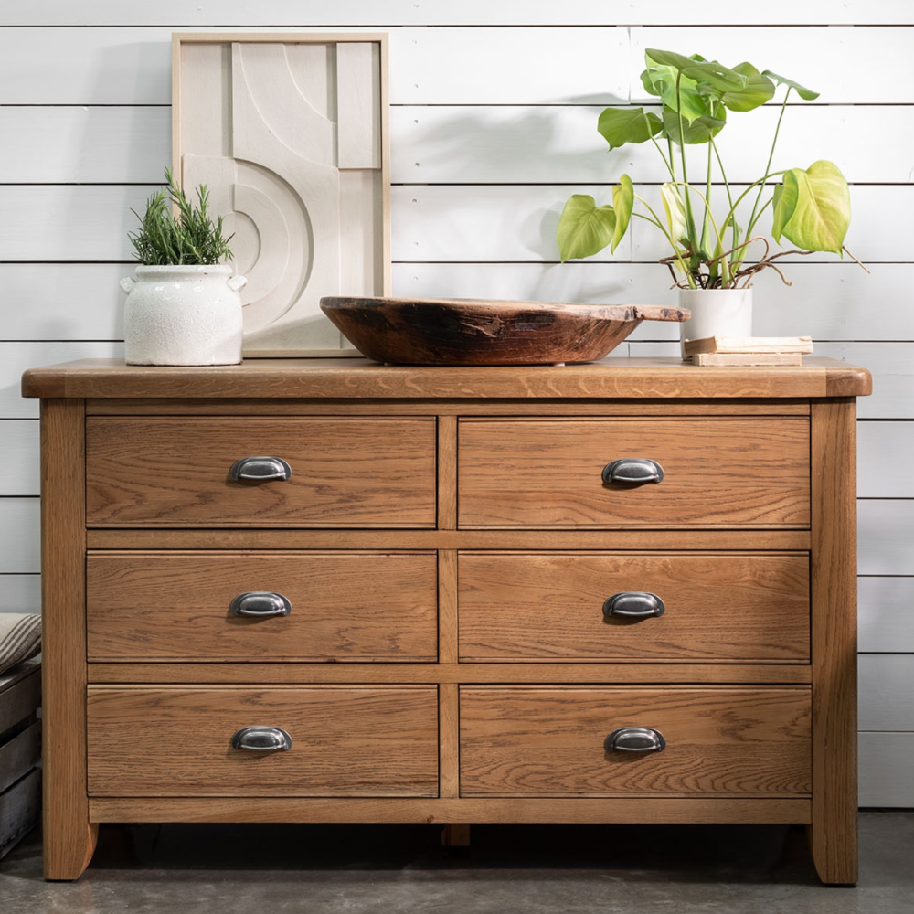Tewkesbury Smoked Oak 6 drawer wide chest