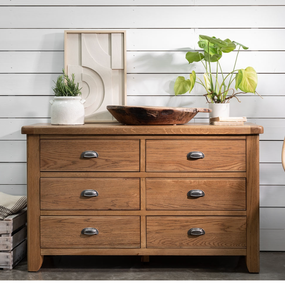 Tewkesbury Smoked Oak 6 drawer wide chest
