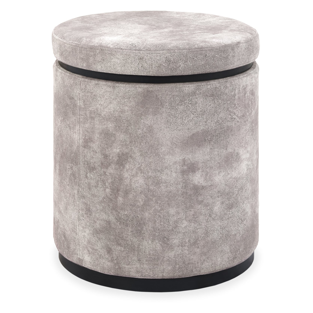 Vega Knotty Oak & Weathered Oak Storage Stool - Pearl Velvet Fabric