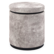 Vega Knotty Oak & Weathered Oak Storage Stool - Pearl Velvet Fabric