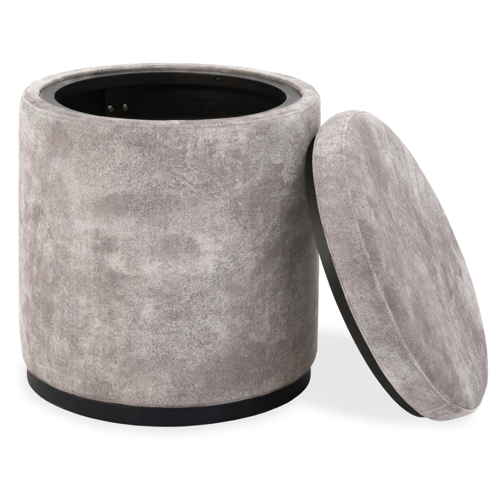 Vega Knotty Oak & Weathered Oak Storage Stool - Pearl Velvet Fabric