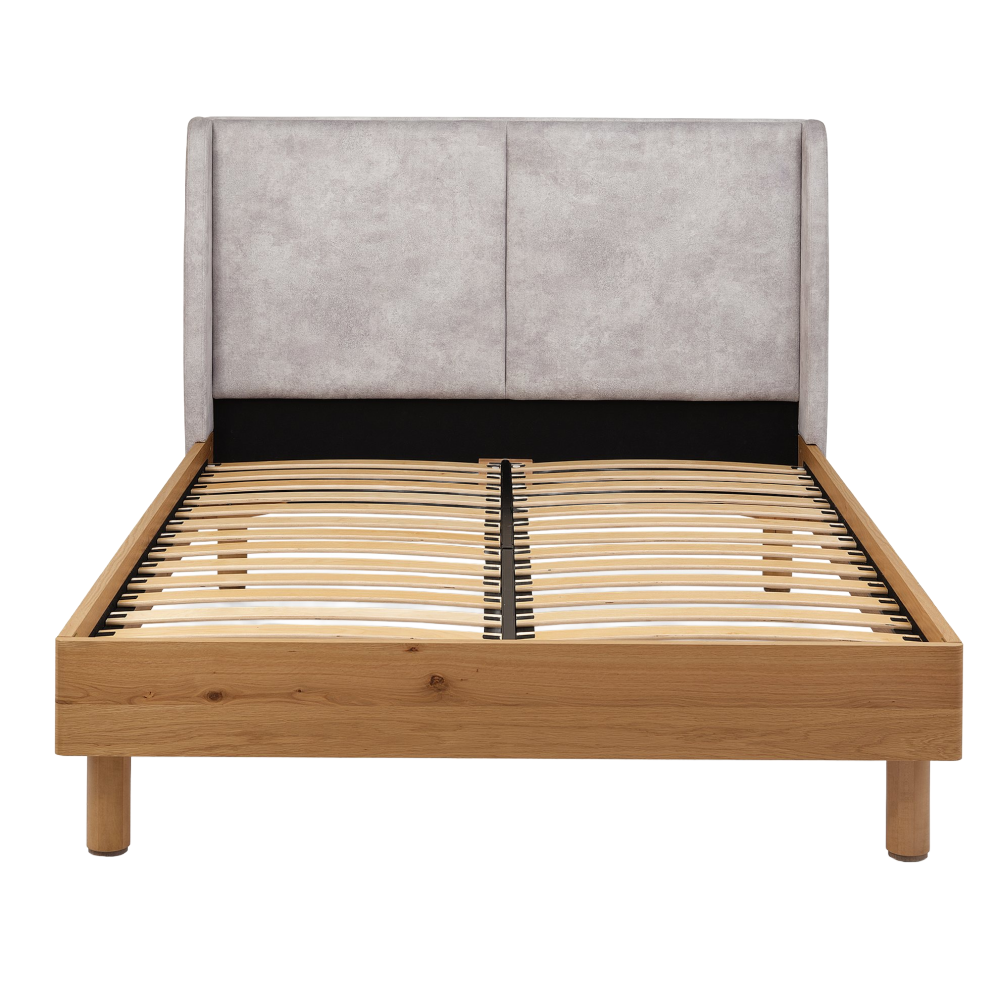 Vega Knotty Oak & Weathered Oak Pearl Velvet Fabric Super King Bed Frame 180cm