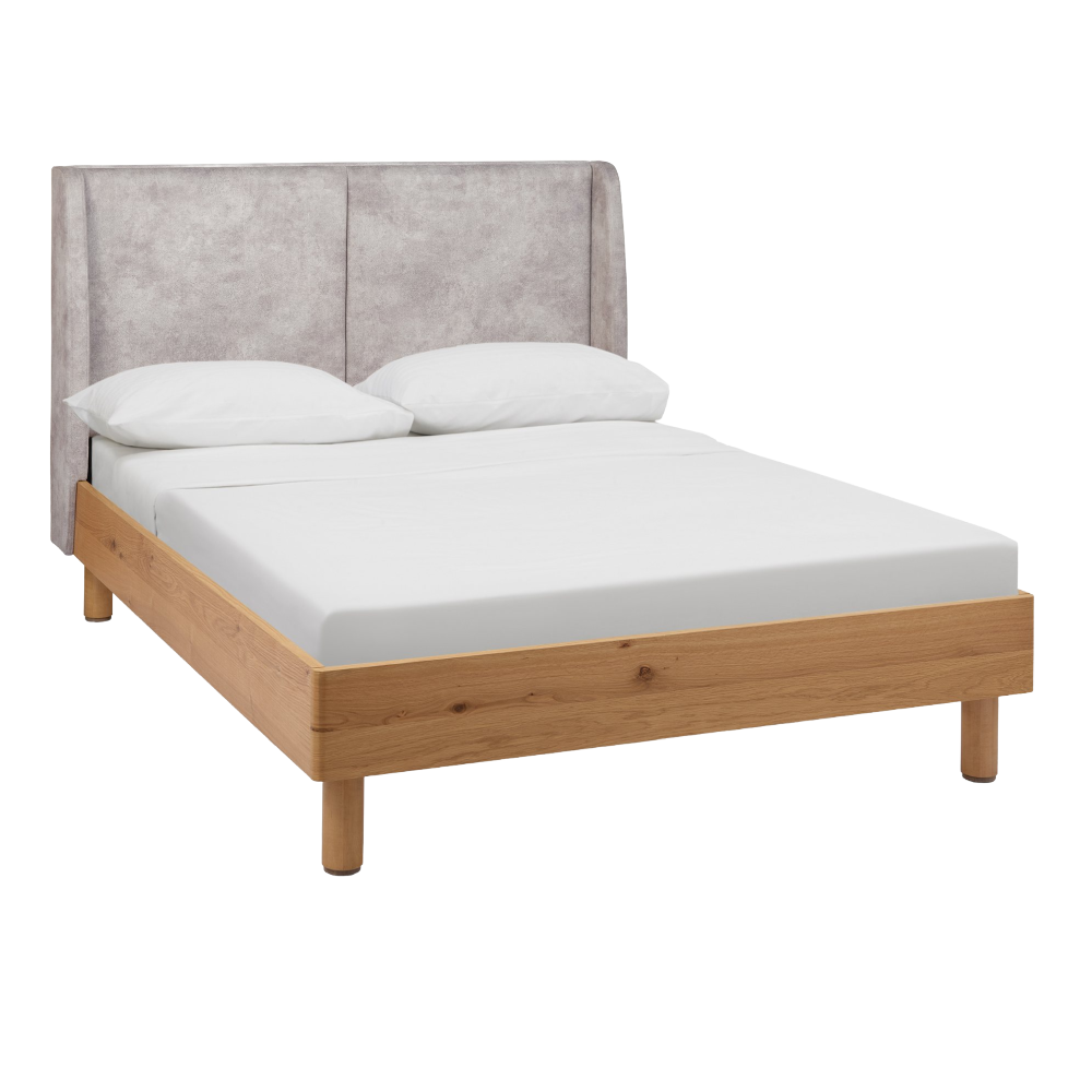 Vega Knotty Oak & Weathered Oak Pearl Velvet Fabric Super King Bed Frame 180cm