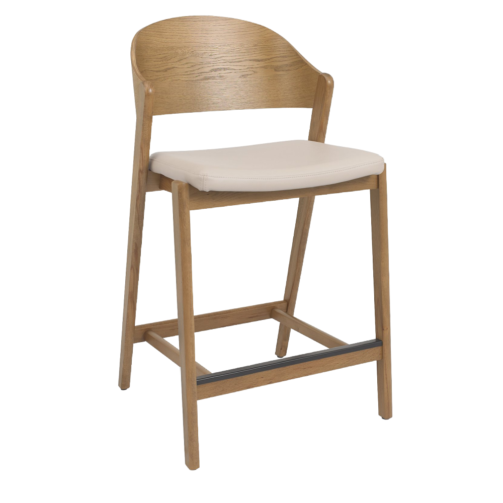 Vega Rustic Oak Bar Stool - Ivory Bonded Leather (Single)