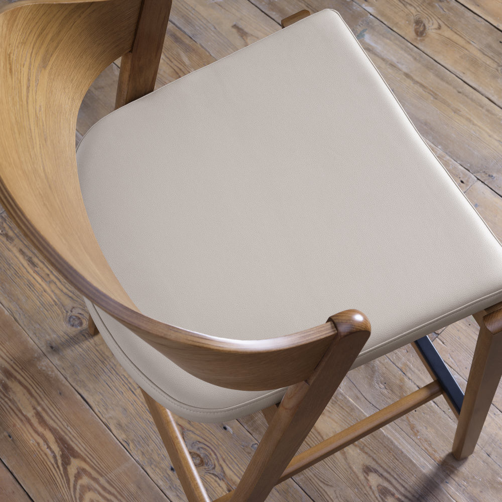 Vega Rustic Oak Bar Stool - Ivory Bonded Leather (Single)