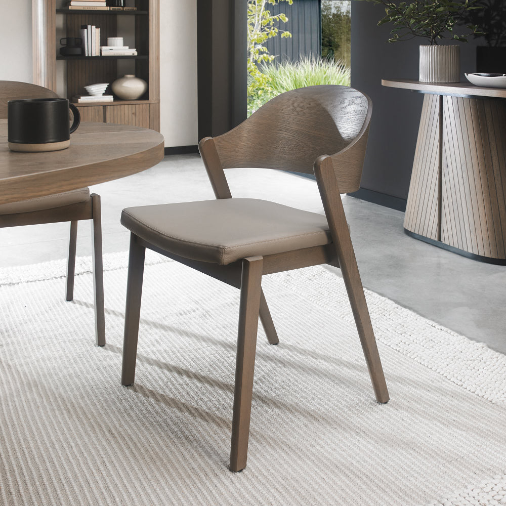 Vega Grey Oiled Oak Ply Back Chair - Grey Bonded Leather