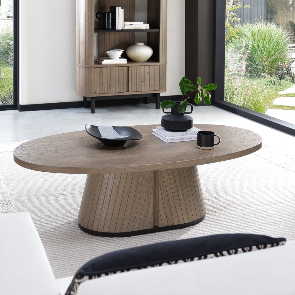 Vega Grey Oiled Oak & Peppercorn Oval Coffee Table