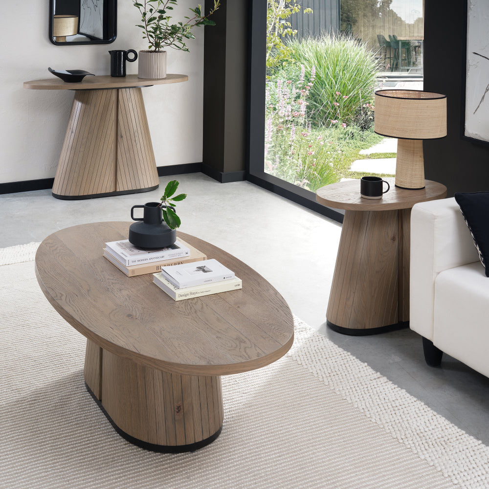 Vega Grey Oiled Oak & Peppercorn Oval Coffee Table