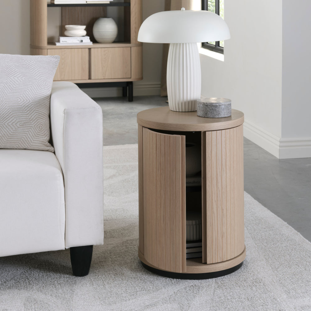 Vega Scandi Oak & Peppercorn Round Lamp Table