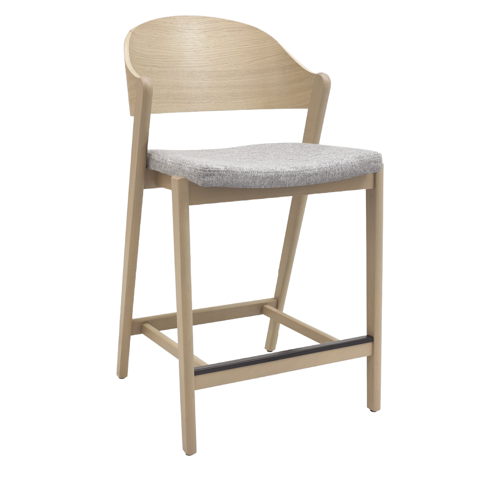 Vega Scandi Oak Bar Stool - Grey Fabric (Single)