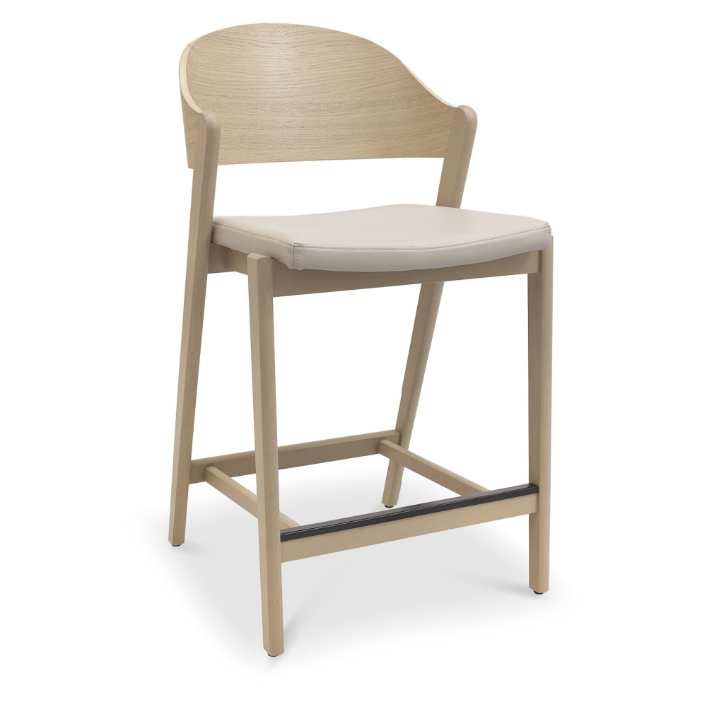 Vega Scandi Oak Bar Stool - Ivory Bonded Leather (Single)