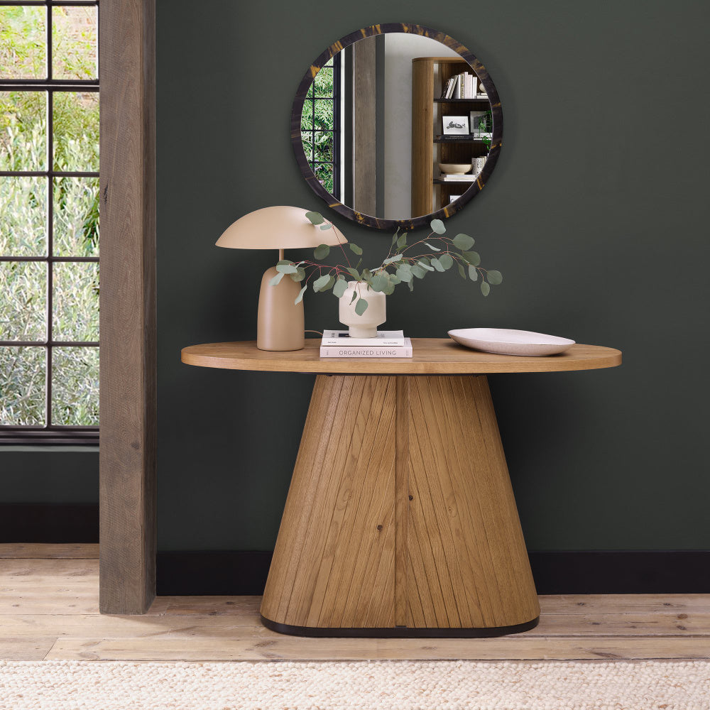 Vega Rustic Oak & Peppercorn Oval Console Table