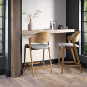 Vega Rustic Oak Bar Stool - Grey Fabric (Single)