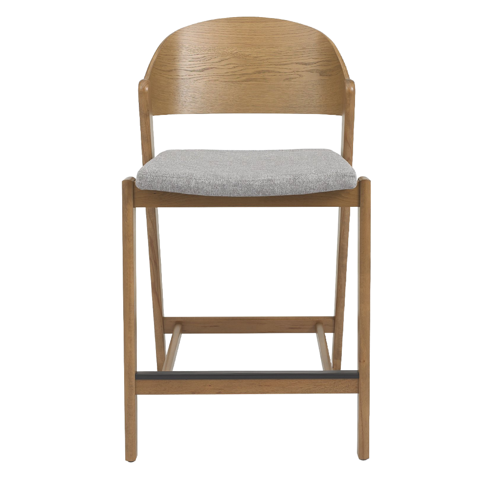 Vega Rustic Oak Bar Stool - Grey Fabric (Single)
