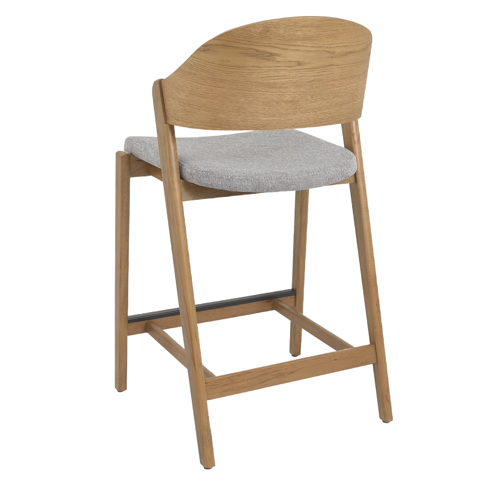Vega Rustic Oak Bar Stool - Grey Fabric (Single)