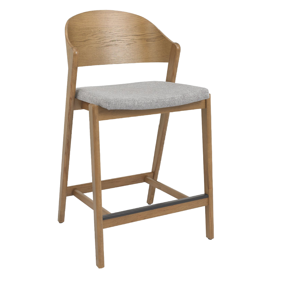 Vega Rustic Oak Bar Stool - Grey Fabric (Single)