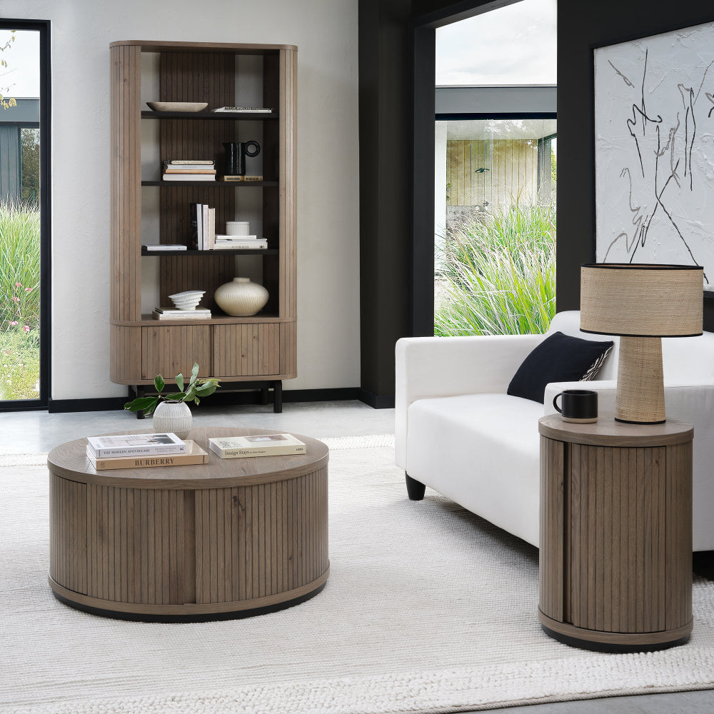 Vega Grey Oiled Oak & Peppercorn Round Lamp Table