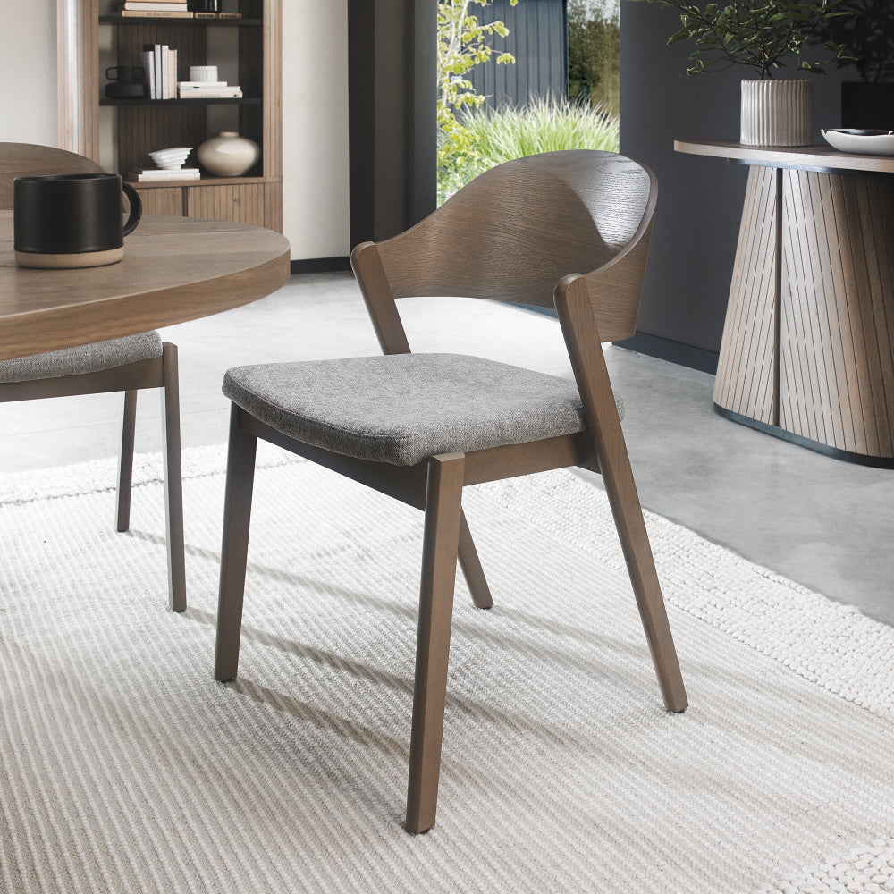 Vega Grey Oiled Oak Ply Back Chair -Grey Fabric – hopofurniture