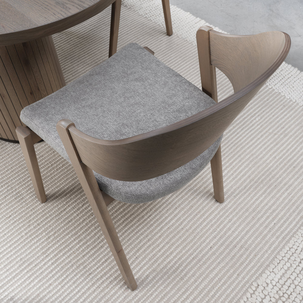 Vega Grey Oiled Oak Ply Back Chair -Grey Fabric