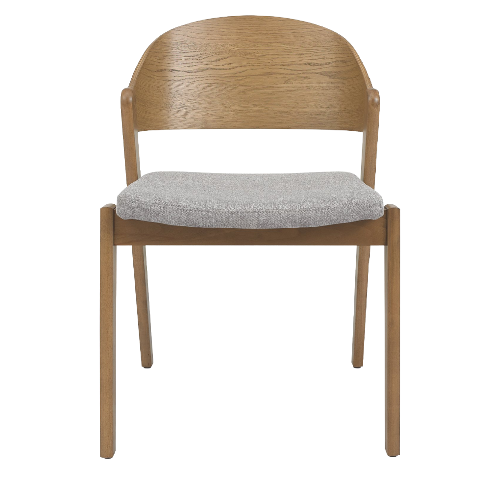 Vega Rustic Oak Ply Back Chair - Grey Fabric